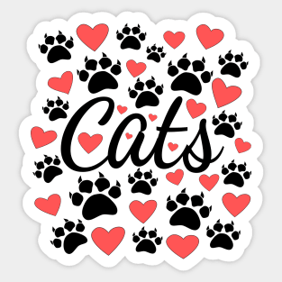 Cat Paws And Red Hearts Typography Sticker